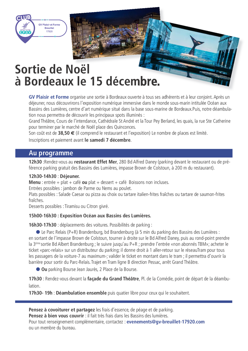 Sortie de Noël à Bordeaux le lundi 15/12/2025