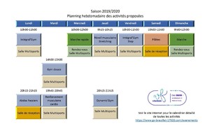 Planning hebdomadaire des activités proposées