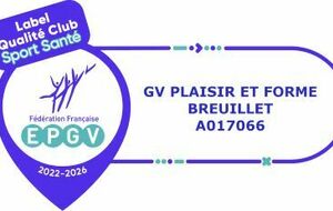 logo GV Plaisir et Forme Breuillet - Label Qualité Club - Sport Santé 2022-2026 400px