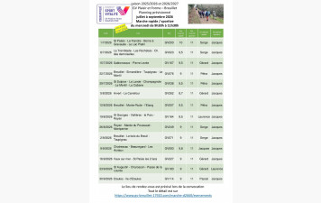 Le programme des marches du mercredi 9h30 - 11h30 pour le 3ème trimestre 2026