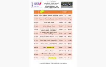 Le programme des marches du dimanche 9h-12h pour le 4ème trimestre 2026