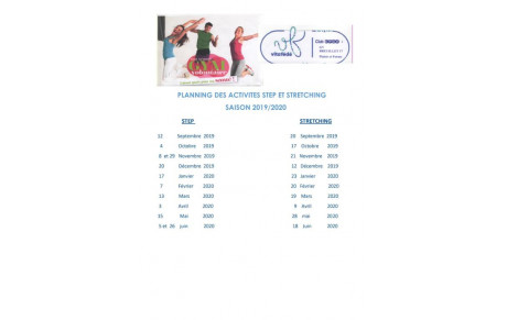 Planning des activités Step et Stretching