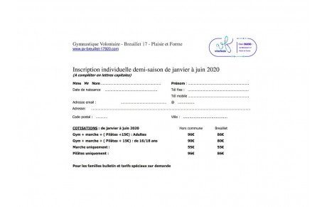 Les inscriptions individuelles &quot;demi-saison&quot; - janvier à juin 2020 sont ouvertes