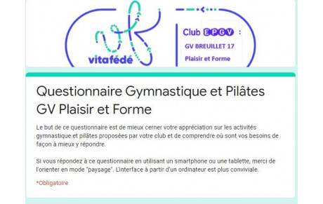 Le questionnaire &quot;Gymnastique et Pilâtes&quot; est ouvert