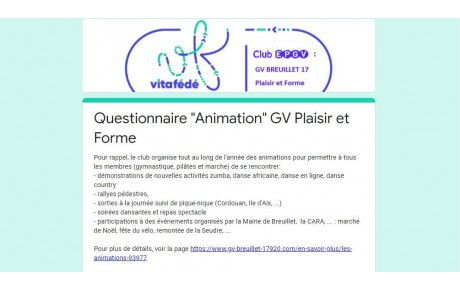 Le questionnaire &quot;Animations&quot; est ouvert