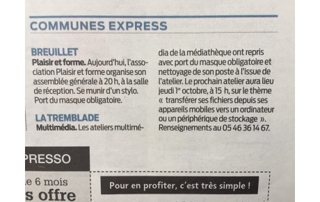 La presse en parle : AG ce soir 29/09/2020 à 20h