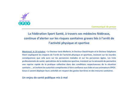 Arrêt de l'activité physique : les médecins fédéraux de la FFEPGV alertent sur les risques