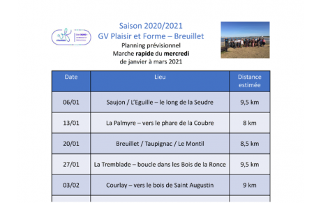Le programme des marches rapides du mercredi de janvier à mars 2021 est disponible