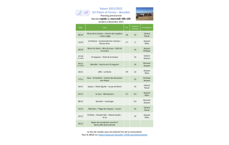 Le programme des marches rapides du mercredi oct-dec 2021 est disponible