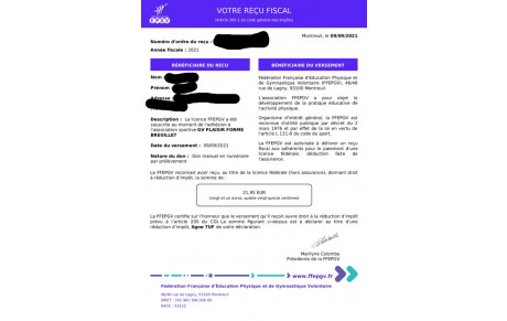 Votre reçu fiscal FFEPGV 2021