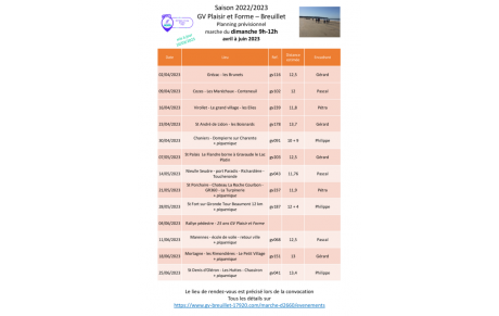 Le programme des marches du dimanche pour le 2ème trimestre 2023 est disponible