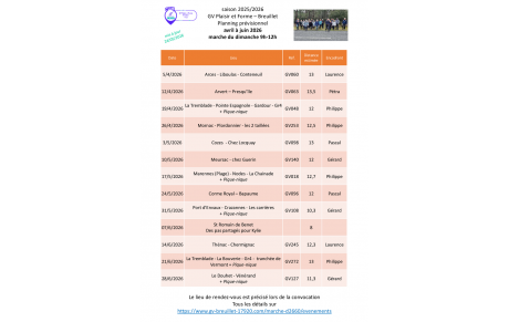 Le programme des marches du dimanche 9h - 12h pour le 2ème trimestre 2026