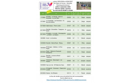 Le programme des marches du mercredi 9h30 - 11h30 pour le 3ème trimestre 2026